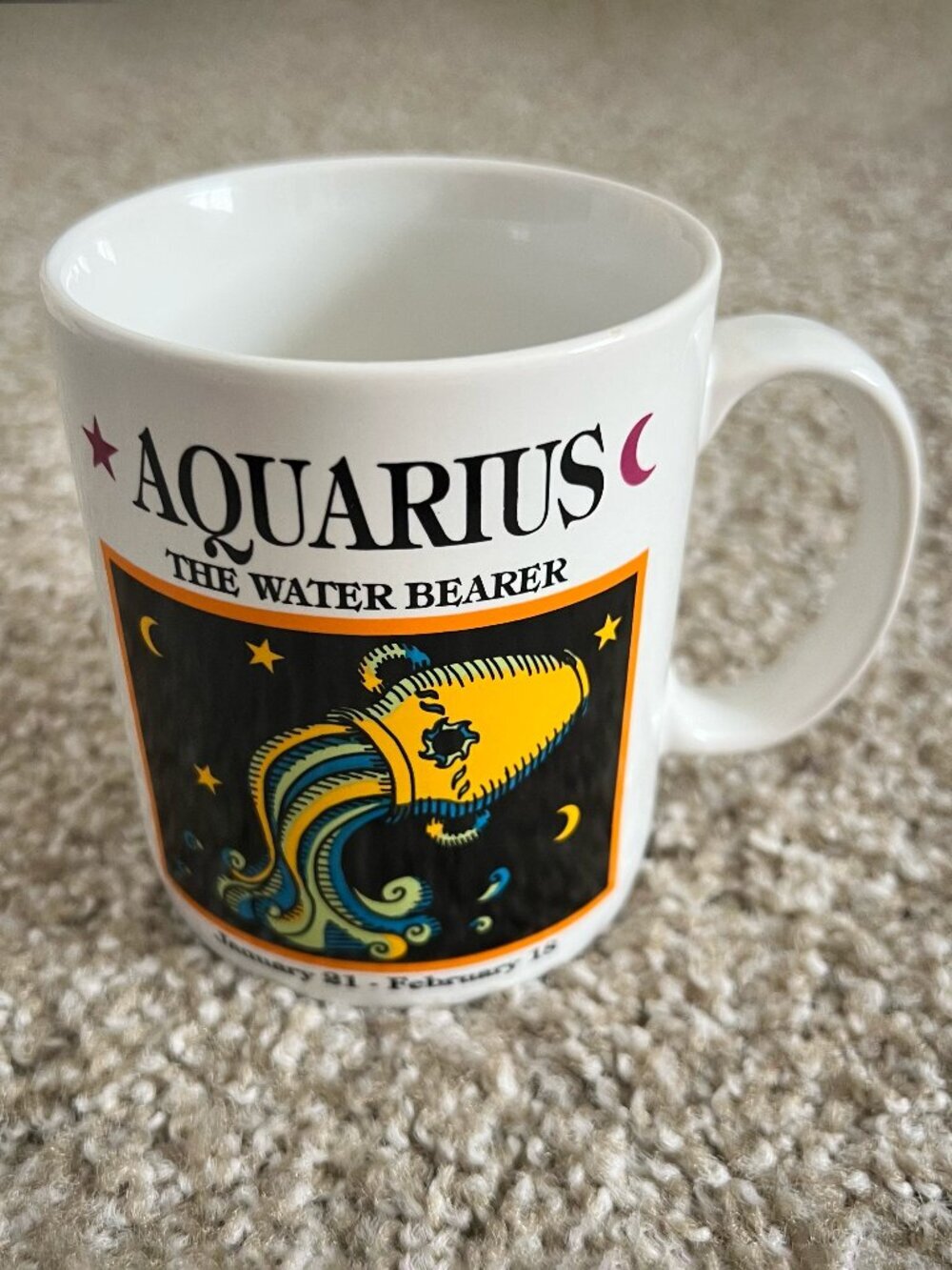 90s Vintage Aquarius Zodiac The Water Bearer Papel Freelance Coffee Tea Mug 10oz